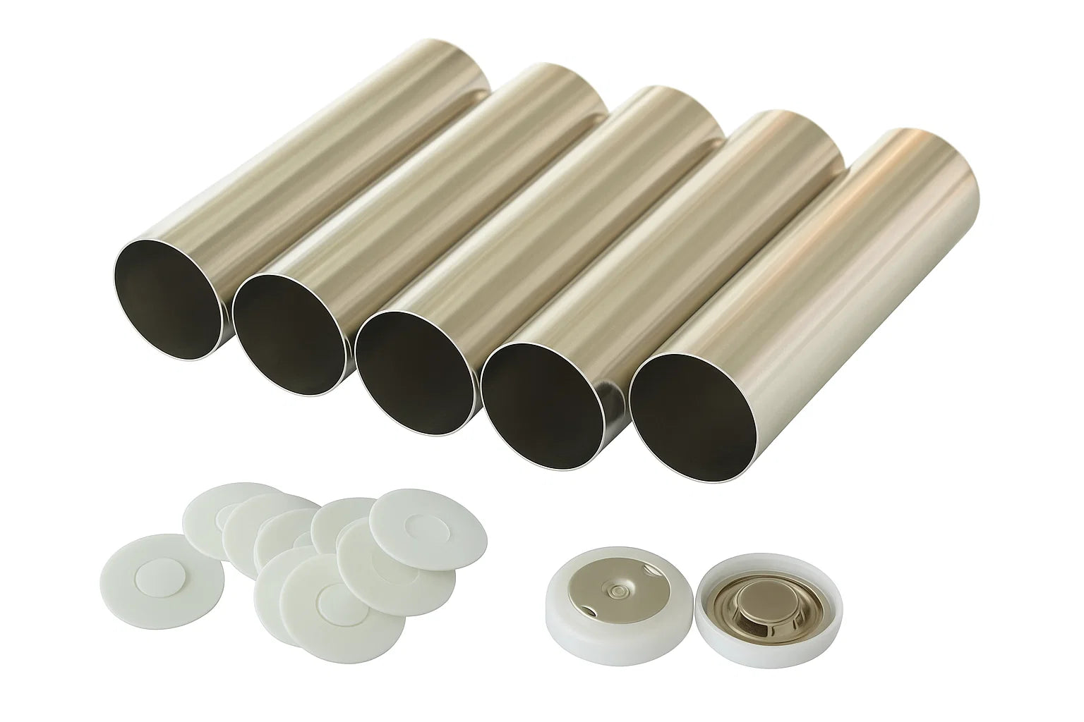 Cell Lab 18650 battery steel cases – nickel-plated cylindrical housings with anti-explosion caps, PTC thermistors, and insulation rings. Safe, high-integrity cases for lithium-ion cell assembly and R&D (100 pcs pack).