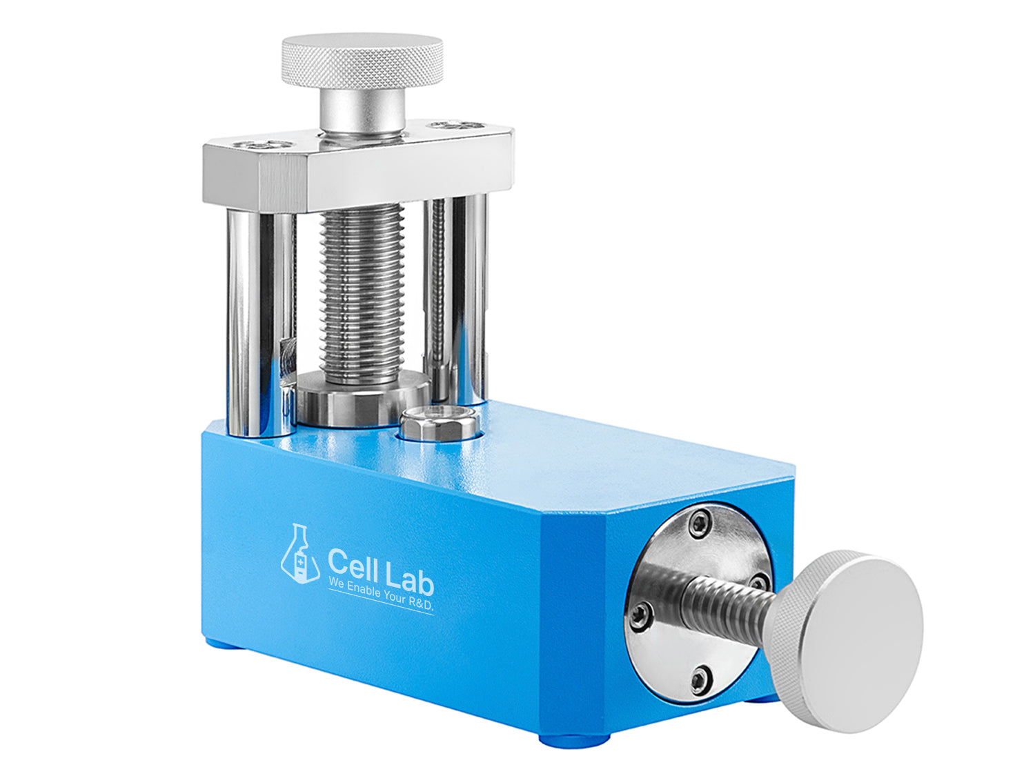 Cell Lab 2-Ton Mini Manual Pellet Press — compact benchtop press for FTIR, XRF, battery, and ceramic applications. Portable design, stable 2-ton force, glove-box compatible.