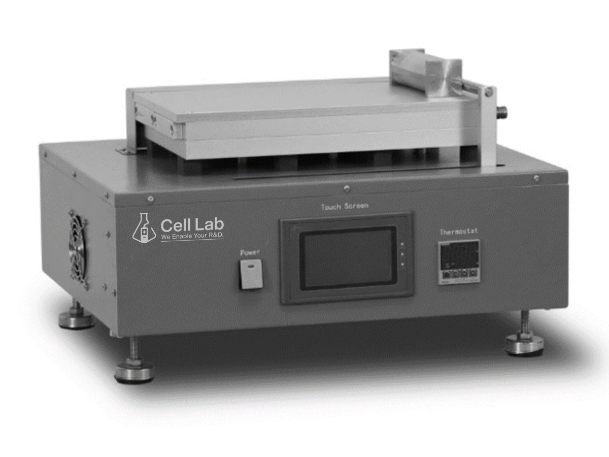Cell Lab Automatic Film Coater, 100 mm Width, Heating and Vacuum System for Li-Ion Battery R&D, 0.01–3.5 mm Adjustable Applicator, Digital Heating to 130 °C