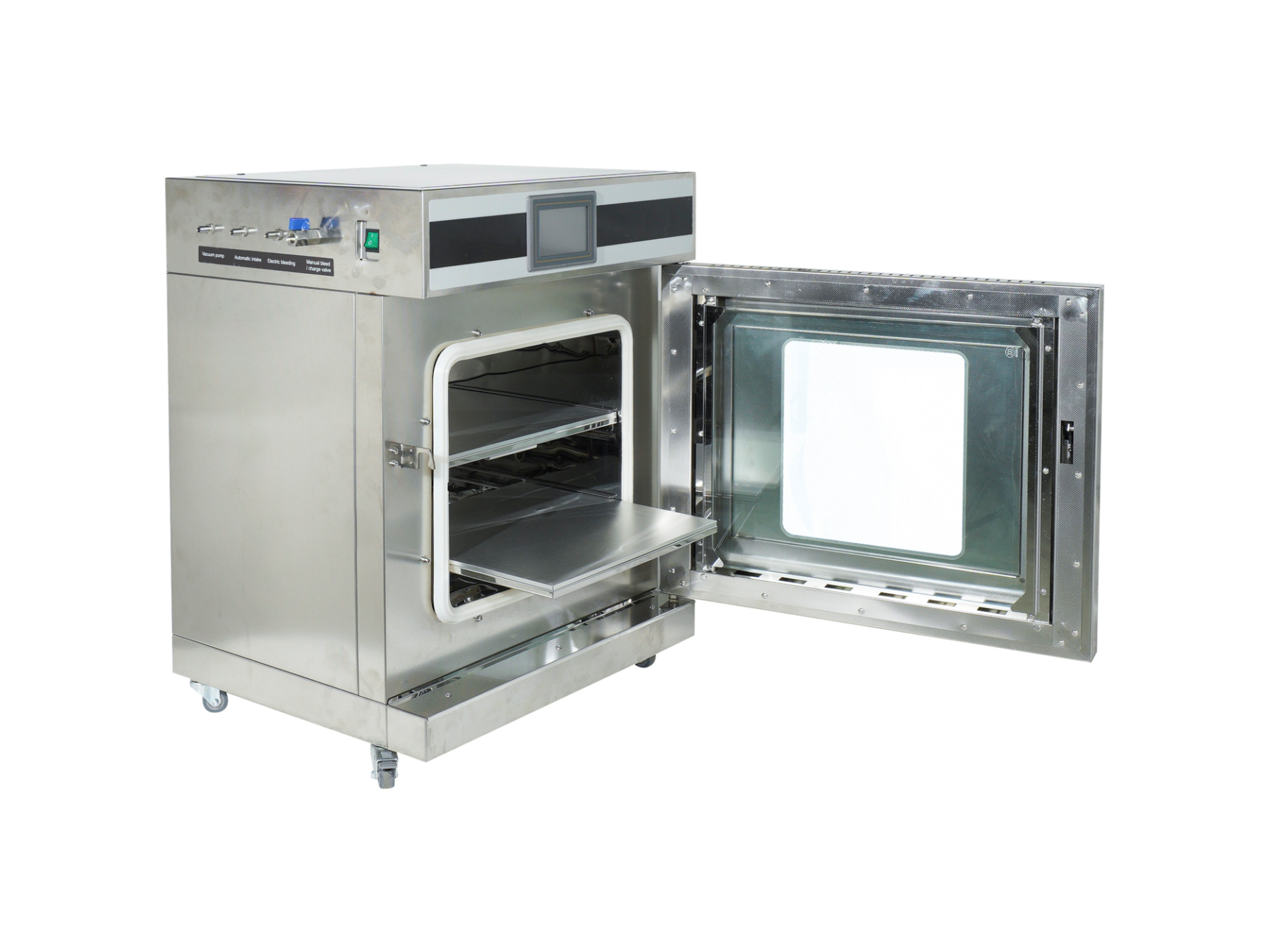 Cell Lab automatic precision vacuum drying oven with pluggable shelf heating and touchscreen PID control offers independent shelf temperature zones, automatic vacuum regulation, and optional integrated pump for precise low-pressure drying.