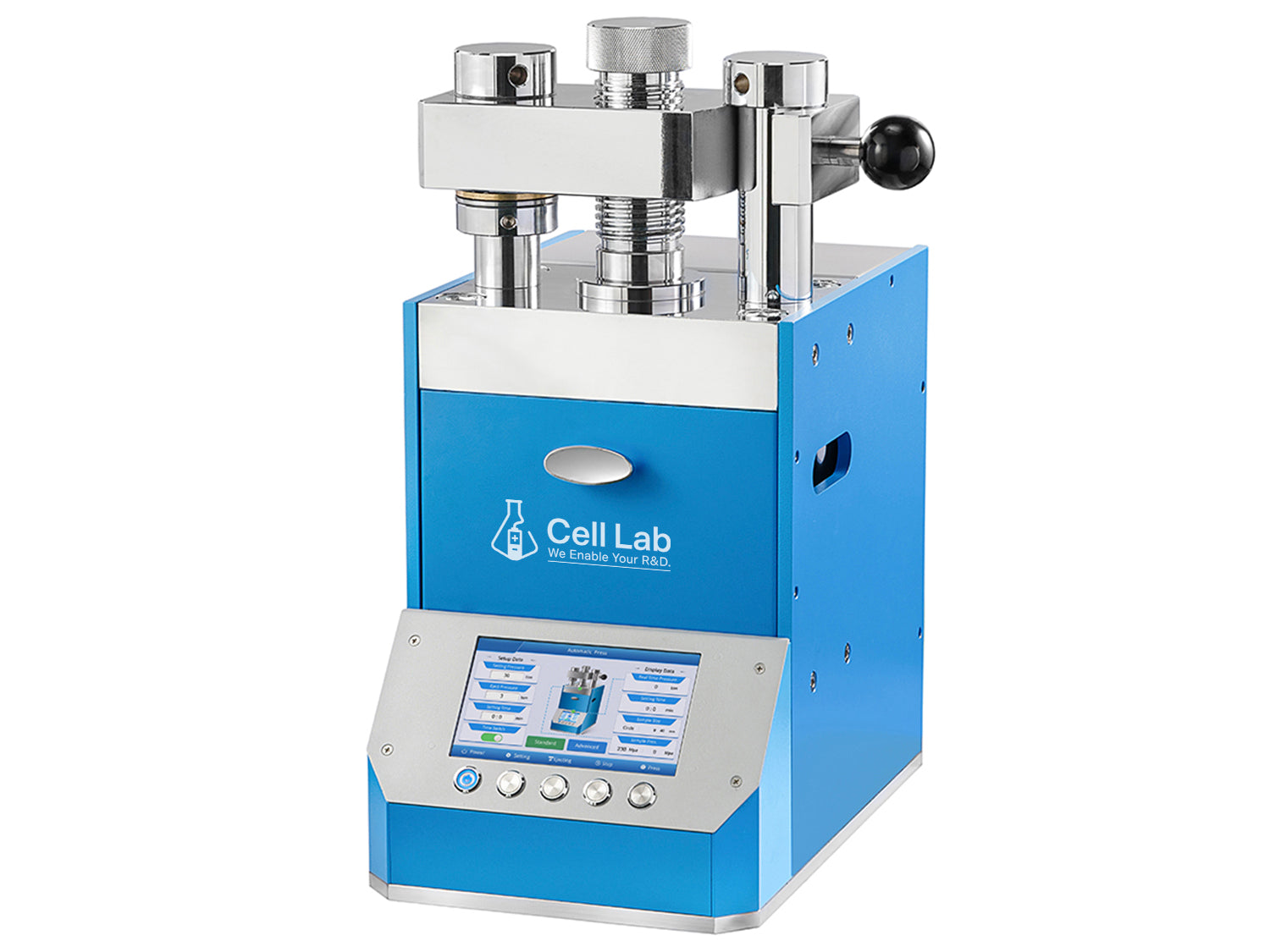 Cell Lab Automatic XRF Sample Press Series: programmable benchtop presses with built-in 40 mm die, automatic demoulding, and pressure hold control. Ideal for XRF, battery electrodes, ceramics, metallurgy, and catalyst research.