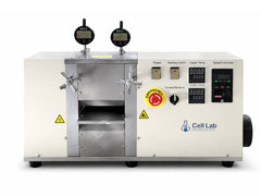 Cell Lab benchtop heated roller press for battery electrode calendaring offers ≤ 2 µm precision and compact glovebox-compatible design for R&D densification.