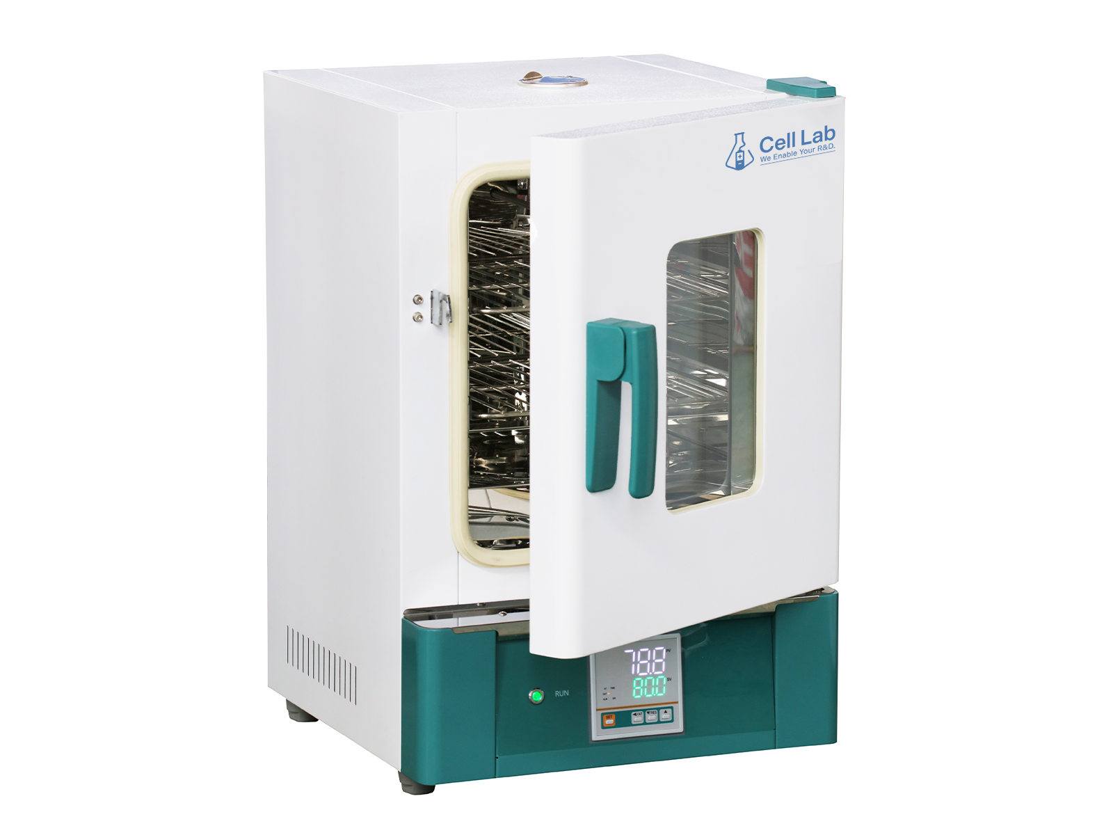 Cell Lab Compact PID-controlled drying oven & incubator (RT + 5 – 300 °C) with natural convection, stainless-steel chamber and over-temperature protection for laboratory heating and biological incubation.