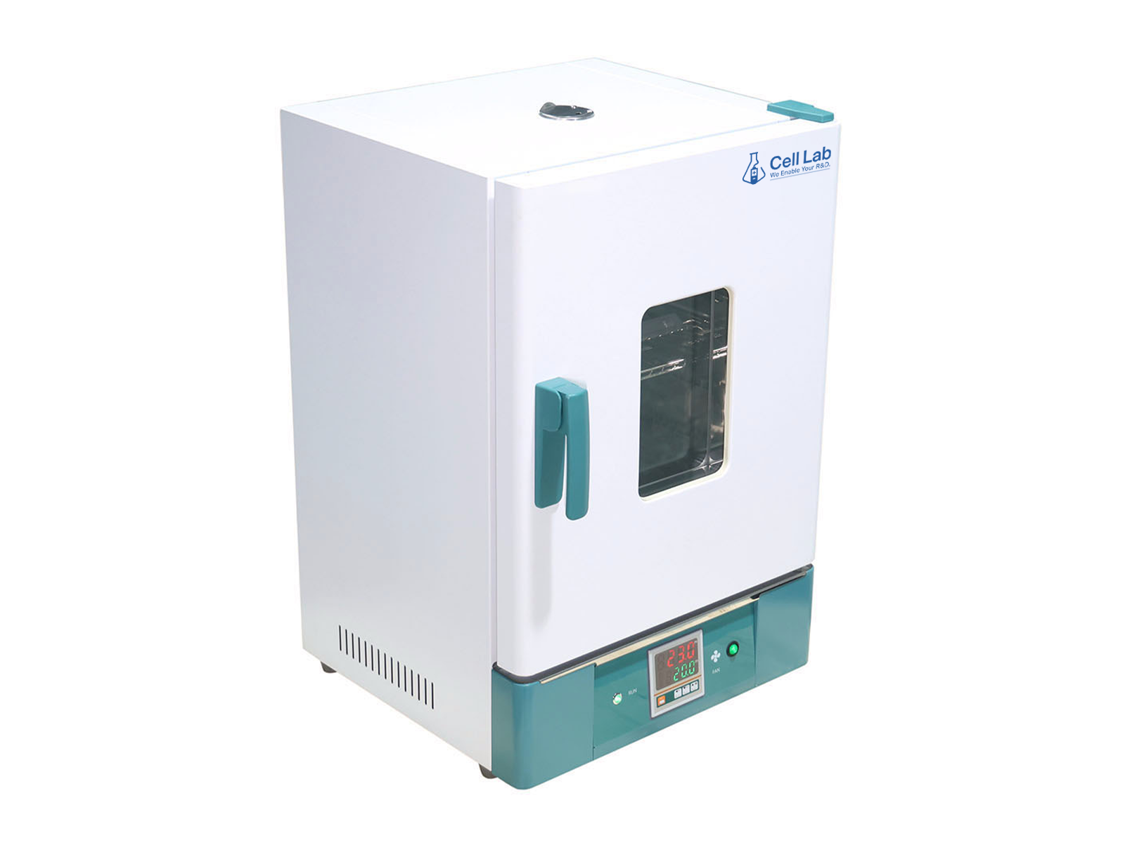 Cell Lab forced air drying oven ensures uniform heating with PID temperature control, stainless steel chamber, and adjustable fan system, ideal for laboratory and industrial drying applications.