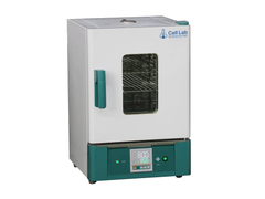 Cell Lab hot air sterilising drying oven features PID temperature control, forced air convection, and safety limiters for precise, uniform dry-heat sterilisation of laboratory glassware and instruments.