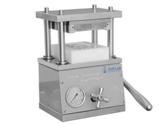 Cell Lab hydraulic electrode die cutter provides 7–10 MPa pressure, glovebox-compatible manual operation, and clean precision cuts for pouch cell electrode shaping in lithium battery R&D.