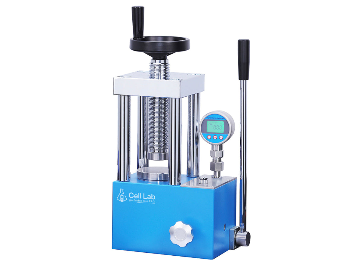 Cell Lab 24-Ton Manual Hydraulic Pellet Press for FTIR/XRF Pellet Preparation, Battery R&D, Ceramics and Powder Metallurgy with Optional Digital Gauge