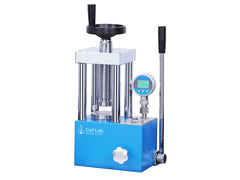 Cell Lab 24-Ton manual hydraulic pellet press — compact, durable benchtop press for FTIR/XRF pellet preparation, battery R&D, ceramics & powder metallurgy. Available with regular or digital gauge.