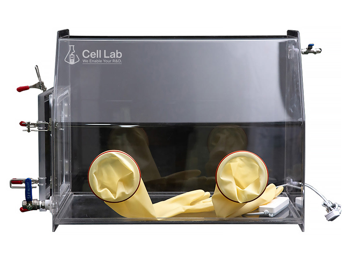 Cell Lab acrylic glove box provides a transparent low-oxygen, low-moisture environment for chemical handling and teaching labs, with cost-effective PMMA build.