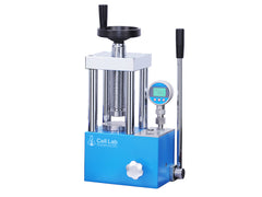 Cell Lab 40-Ton Manual Hydraulic Pellet Press: heavy-duty lab-scale press for FTIR/XRF, battery electrode, ceramics, metallurgy, and catalysis. Provides stable 40-ton pressure, compact design, and regular or digital gauge options.