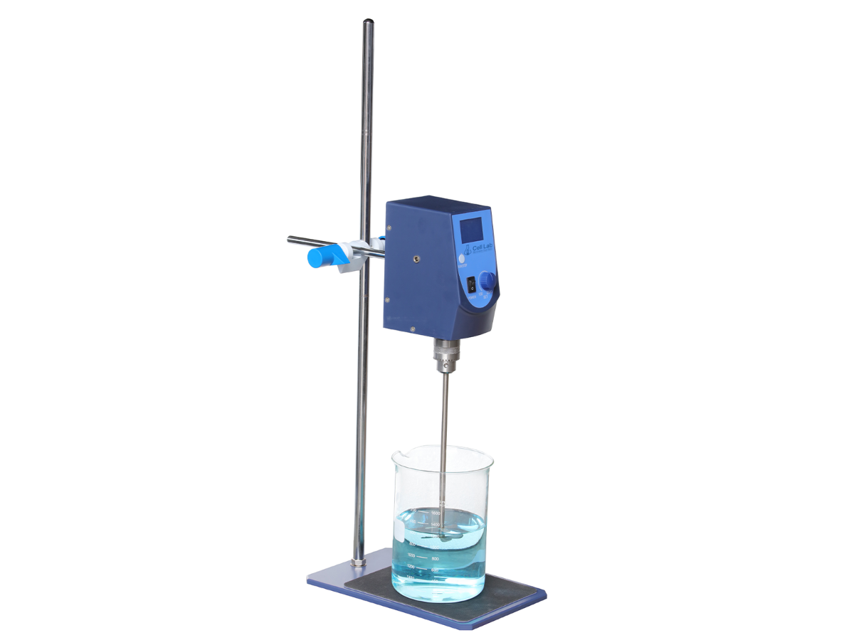 Cell Lab overhead stirrer with high torque handles 20–40 L mixing tasks. Brushless motor, programmable modes ensure stable performance for viscous materials.