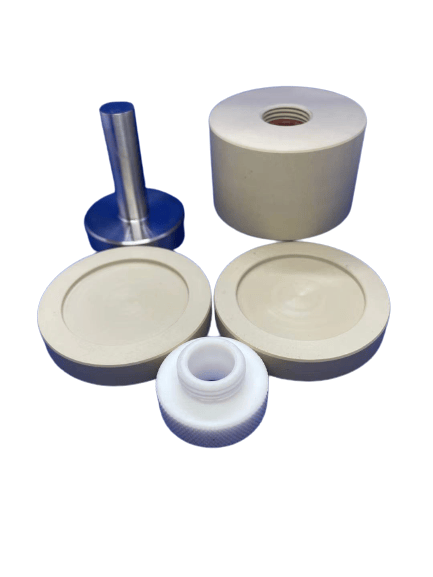 Cell Lab PEEK split cell test kits (10 mm & 12 mm) — high-pressure solid-state battery research cells, rated to 350 MPa and 250 °C. Ideal for ionic conductivity & lithium symmetric cell testing.