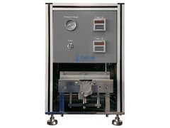 Cell Lab pneumatic pouch cell edge folding machine with adjustable mould width and foot pedal control. Ideal for lithium-ion battery R&D, offering precision, efficiency, and repeatability.