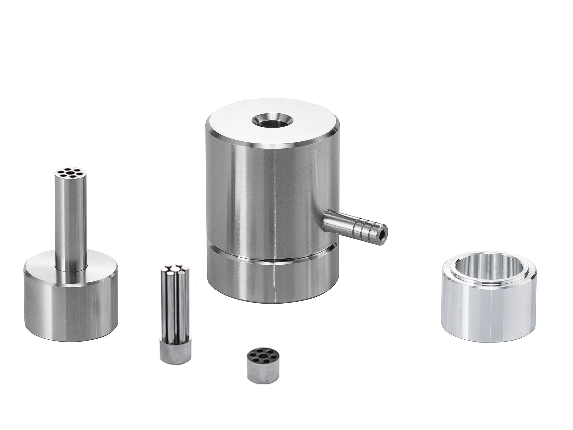 Cell Lab porous pressing die sets — 440C stainless steel HRC60–62, precision porous dies for pellet preparation in catalysis, gas absorption, battery research, and high-surface-area materials.