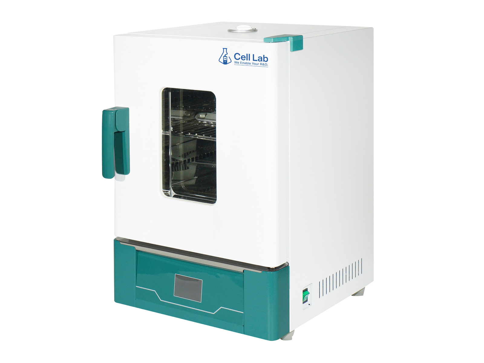 Cell Lab High-precision portable drying and sterilising oven with 3.5-inch PID touchscreen and forced convection (RT + 10 – 300 °C). Ideal for laboratory, medical, and industrial heat-processing applications.