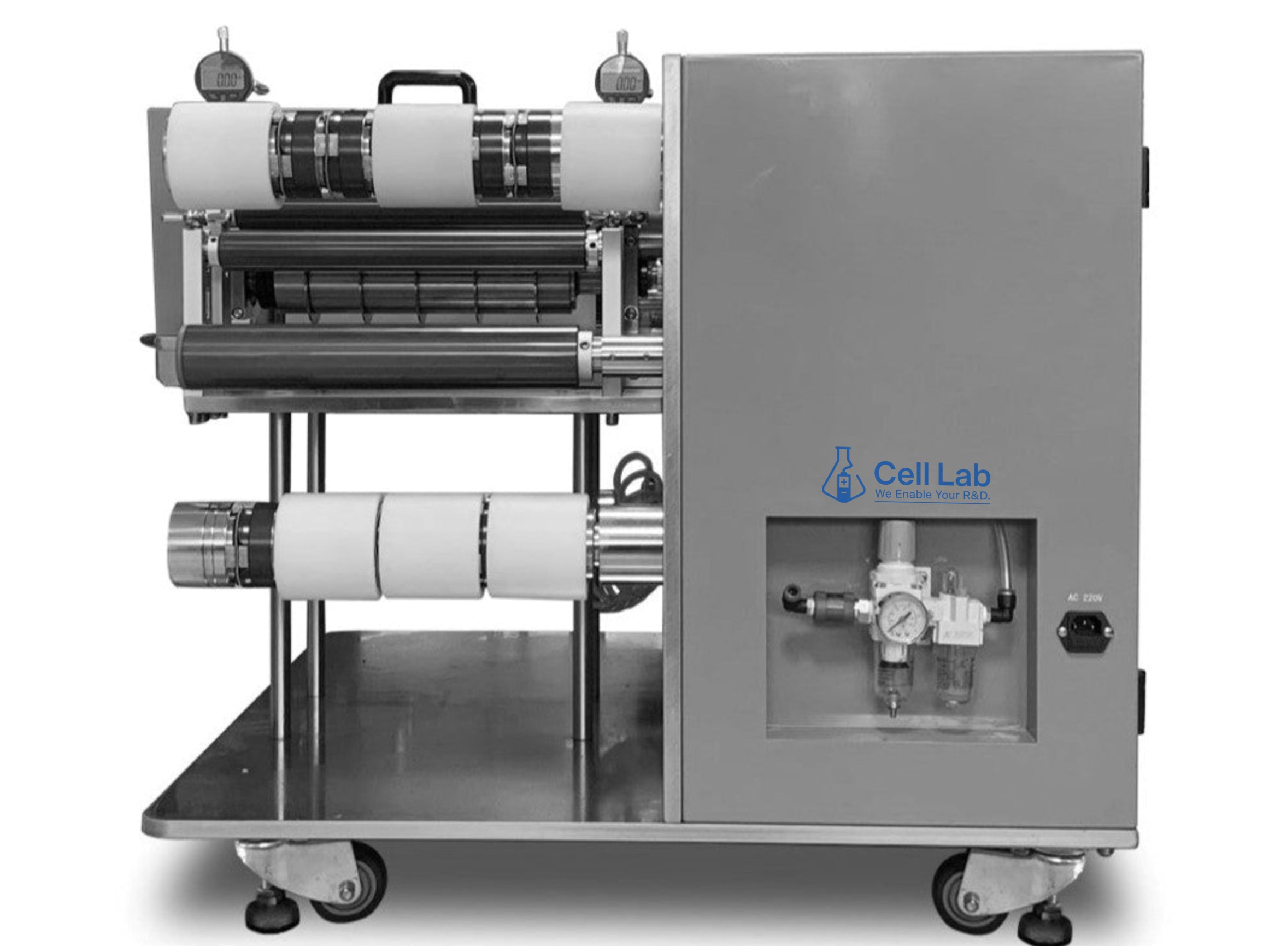 Cell Lab roll-to-roll slitting machine delivers ±0.09 mm accuracy and clean burr-free cuts for electrode films (20–280 mm width), ideal for lithium battery R&D and pilot-scale manufacturing.