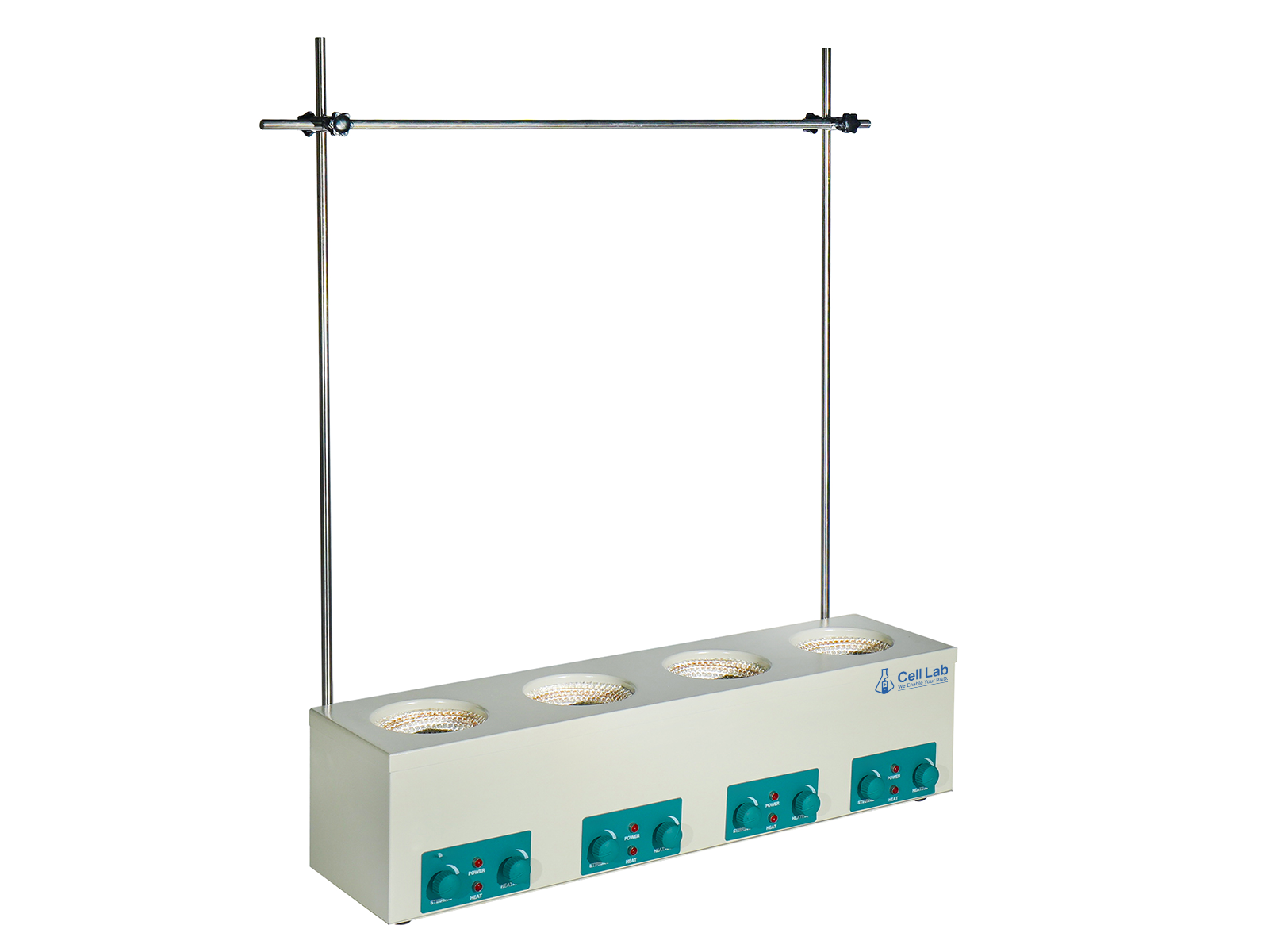 Cell Lab multi-flask magnetic stirring heating mantles enable simultaneous heating and stirring of up to six flasks at 450 °C with optional magnetic stirring, perfect for parallel synthesis and laboratory R&D.