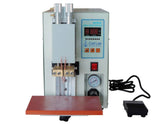 Cell Lab single point pneumatic tab welding machine for cylindrical battery R&D – adjustable pressure, 3000 A double-pulse control, and precision welding for nickel tabs (0.02–0.2 mm).