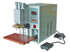 Cell Lab single point pneumatic tab welding machine for cylindrical battery R&D – adjustable pressure, 3000 A double-pulse control, and precision welding for nickel tabs (0.02–0.2 mm).