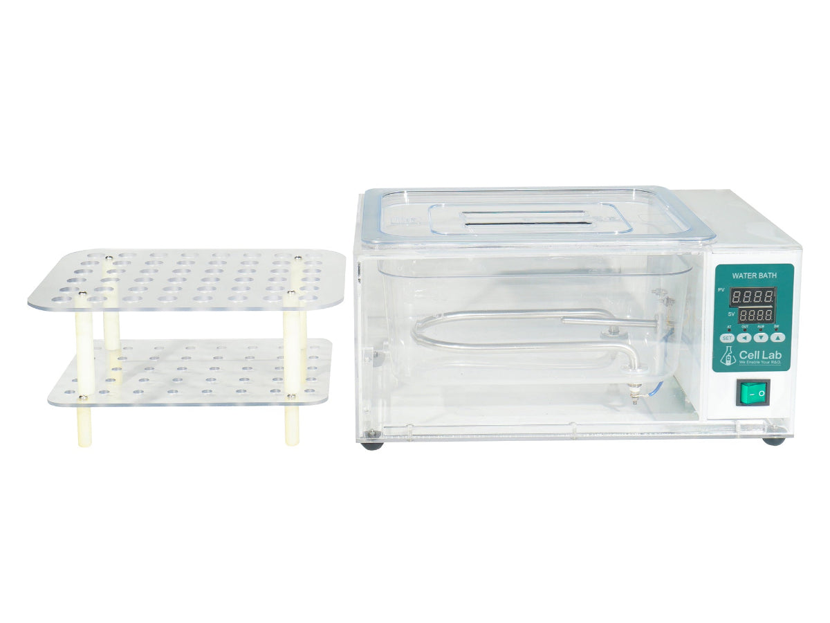 Cell Lab Transparent laboratory water bath with precision heating and sample observation. Ideal for scientific experiments and temperature-sensitive research.