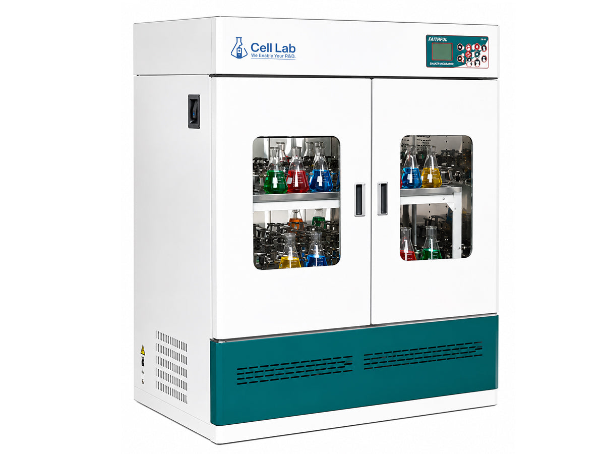 Cell Lab vertical shaking incubator series with 175L–580L capacities, programmable PID control and 20–350 rpm shaking for microbial and laboratory culture applications.