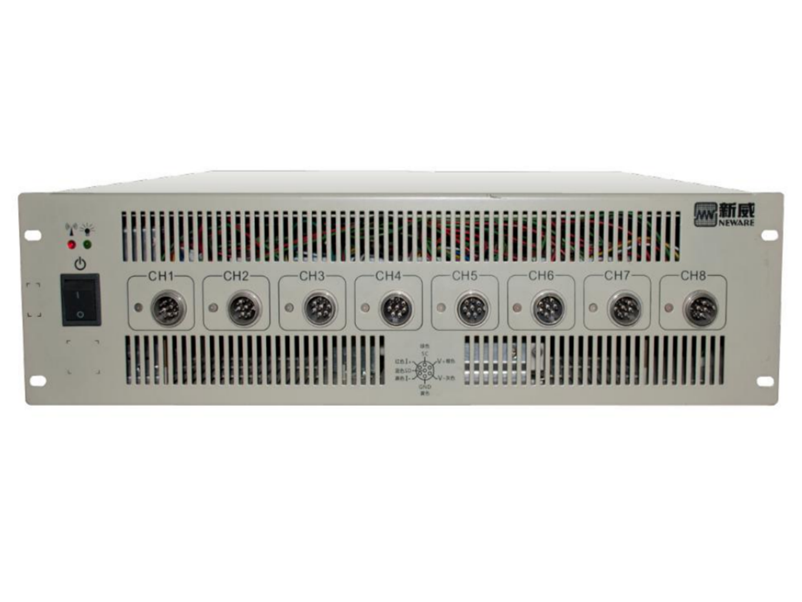 Neware CT-4008 15V3A battery testing system with 8 independent channels for lithium-ion battery testing, DCIR analysis, and electrochemical research.