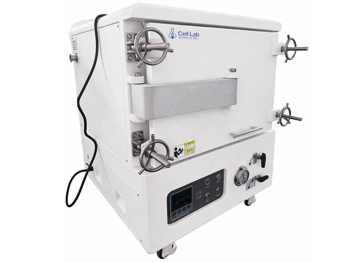 Cell Lab 7.2L vacuum box furnace / atmosphere furnace up to 1200°C with programmable heating, -0.1 MPa capability for lab heat treatment and materials research.