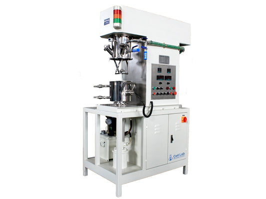 Cell Lab 2 L double planetary vacuum mixer with PLC touchscreen offers dual-speed control, bubble-free slurry mixing.
