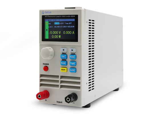 Cell Lab 400W programmable DC electronic load tester with high resolution, ideal for power supply and electronics R&D, battery and LED testing.