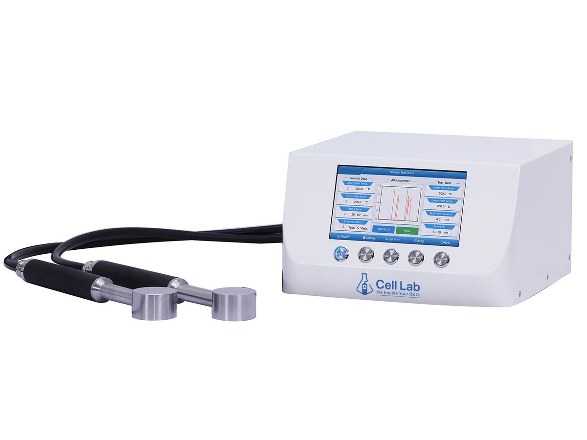 Cell Lab FTIR heating die set with dual-channel heating. Durable Cr12MoV steel, 15–100 μm thin-film pellet preparation for spectroscopy, chemistry, and materials research.