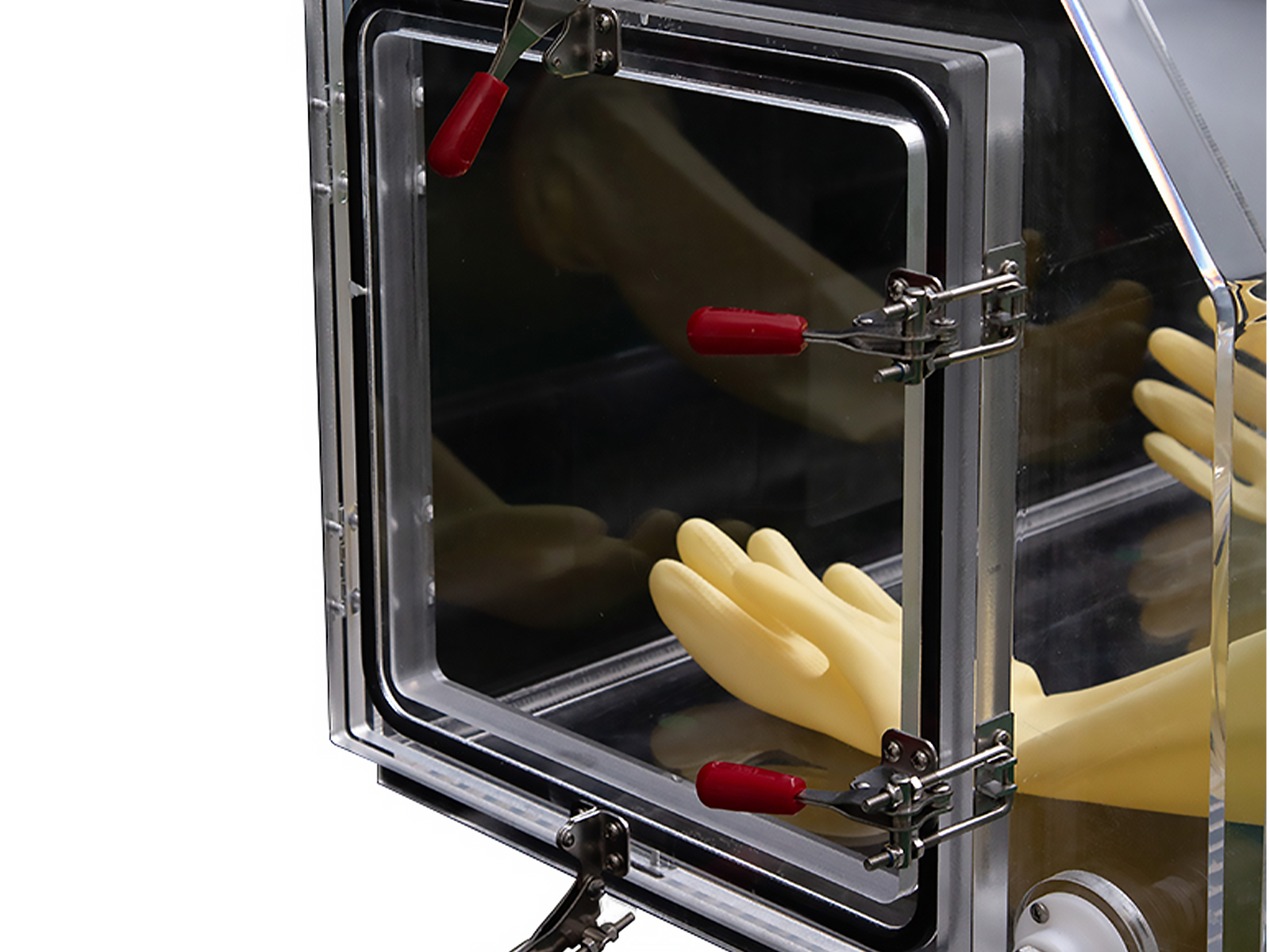 Cell Lab acrylic glove box with transfer chamber provides a low-oxygen and low-moisture environment for safe laboratory chemical handling. Transparent PMMA construction  ideal for teaching and research applications.