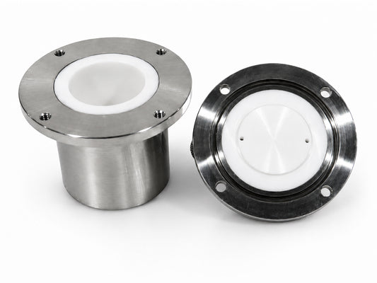 Cell Lab alumina vacuum milling jars with SUS304 vacuum sleeve for inert gas and vacuum planetary ball milling of ceramic and battery materials.