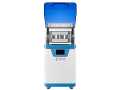 Cell Lab automatic hot press with 60 ton capacity, dual 500×500 mm heating platens and programmable control for battery, composite and material research applications.