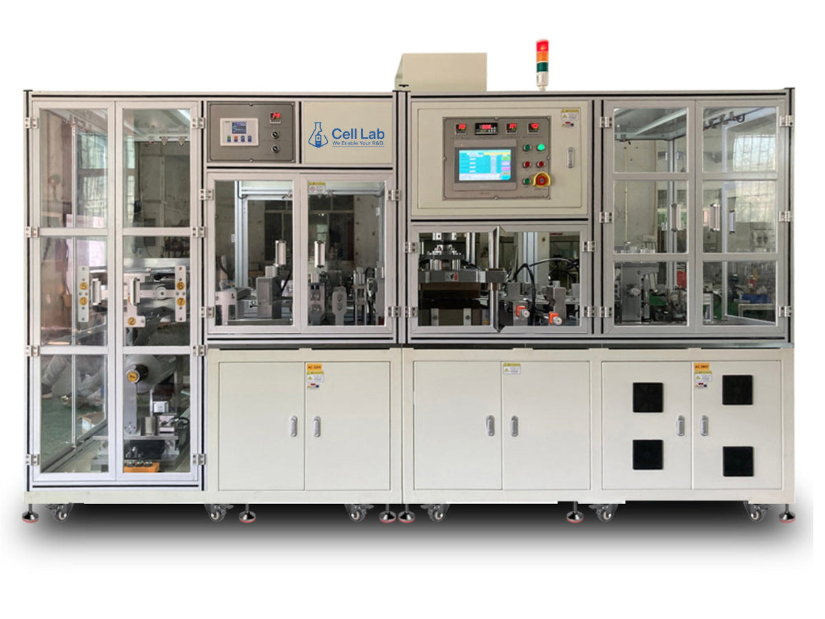 Cell Lab automatic pouch-cell case forming machine with servo punching and roll-feeding delivers ±0.15 mm accuracy, wrinkle-free laminated film forming.