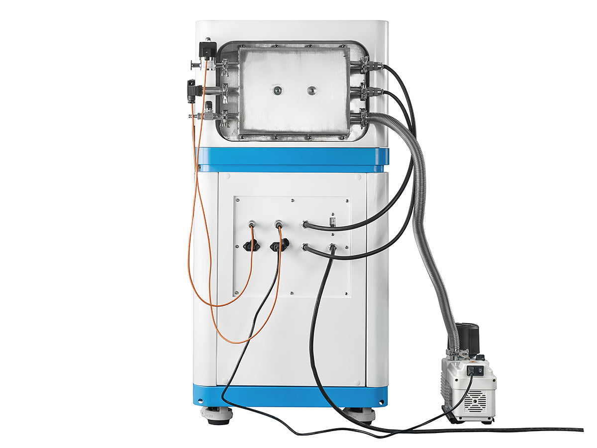 Cell Lab 25T Automatic Vacuum Heated Press with 300°C, -0.1 MPa, Dual Plates 180×180/200×200 mm, programmable hold for battery, polymer & ceramics research.
