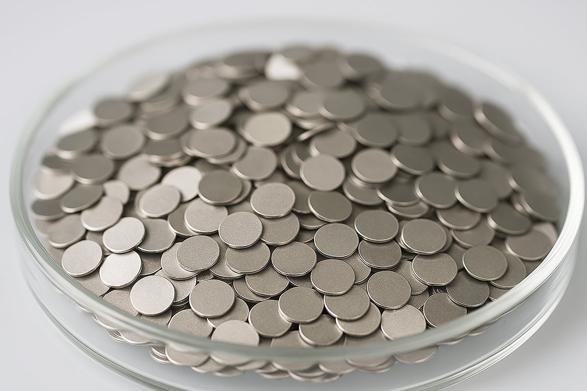 Cell Lab Battery Grade Lithium Chips — 99.9% pure lithium metal chips for coin cells (CR2016, CR2032), Li-ion & Li-metal battery research.