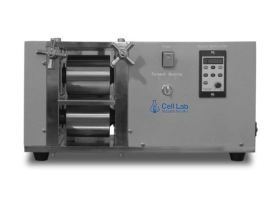 Cell Lab benchtop electric cold roller press (100 mm width) offers variable-speed control (0–40 mm/s), ≤ 2 µm precision, and glovebox-compatible design for battery electrode calendaring and density enhancement.