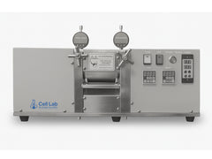 Cell Lab benchtop heated roller press (up to 120 °C) for battery electrode calendaring offers ≤ 2 µm precision, variable-speed control, and compact glovebox-compatible design for R&D densification.