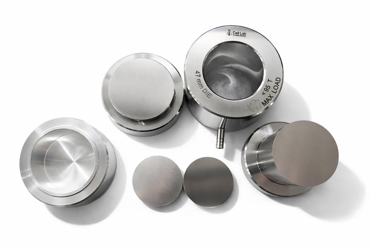 Cell Lab Cylindrical Pellet Pressing Die Sets (60–150 mm) for Spectroscopy, Battery R&D, Ceramics and Powder Metallurgy with Stainless Steel Construction