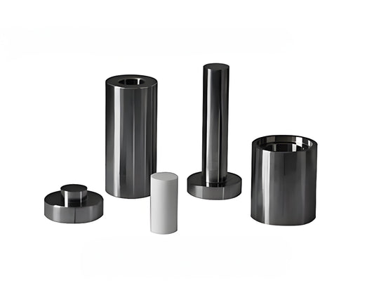 Cell Lab dry pellet pressing die sets with deeper sleeve & scale anvil. Hardened alloy steel, HRC60–62, designed for thick pellet preparation in FTIR, ceramics, pharma & materials R&D.