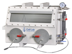Cell Lab compact stainless steel glove box without antechamber provides inert atmosphere control for battery R&D, chemical synthesis and semiconductor research