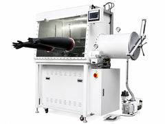 Cell Lab CL0943 inert atmosphere glove box with gas purification system, O₂ and H₂O below 0.1 ppm, dual glove ports, vacuum antechambers and touchscreen control for battery and materials research.