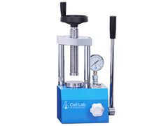 Cell Lab 15-Ton manual hydraulic pellet press — compact benchtop press for FTIR/XRF pellet preparation, battery electrode research, ceramics & powder metallurgy. Two-column & four-column models available.