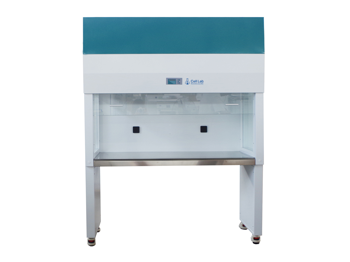 Cell Lab vertical laminar flow cabinet ensures ISO Class 100 clean air with HEPA filtration, multi-speed airflow control, and LCD safety interface for sterile laboratory and microbiological operations.