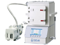 Cell Lab 10T Manual Vacuum Heated Lab Press with 500 °C dual plates (200 × 200 mm) and –0.1 MPa vacuum chamber. Ideal for battery research, polymers, ceramics, and thin-film applications.