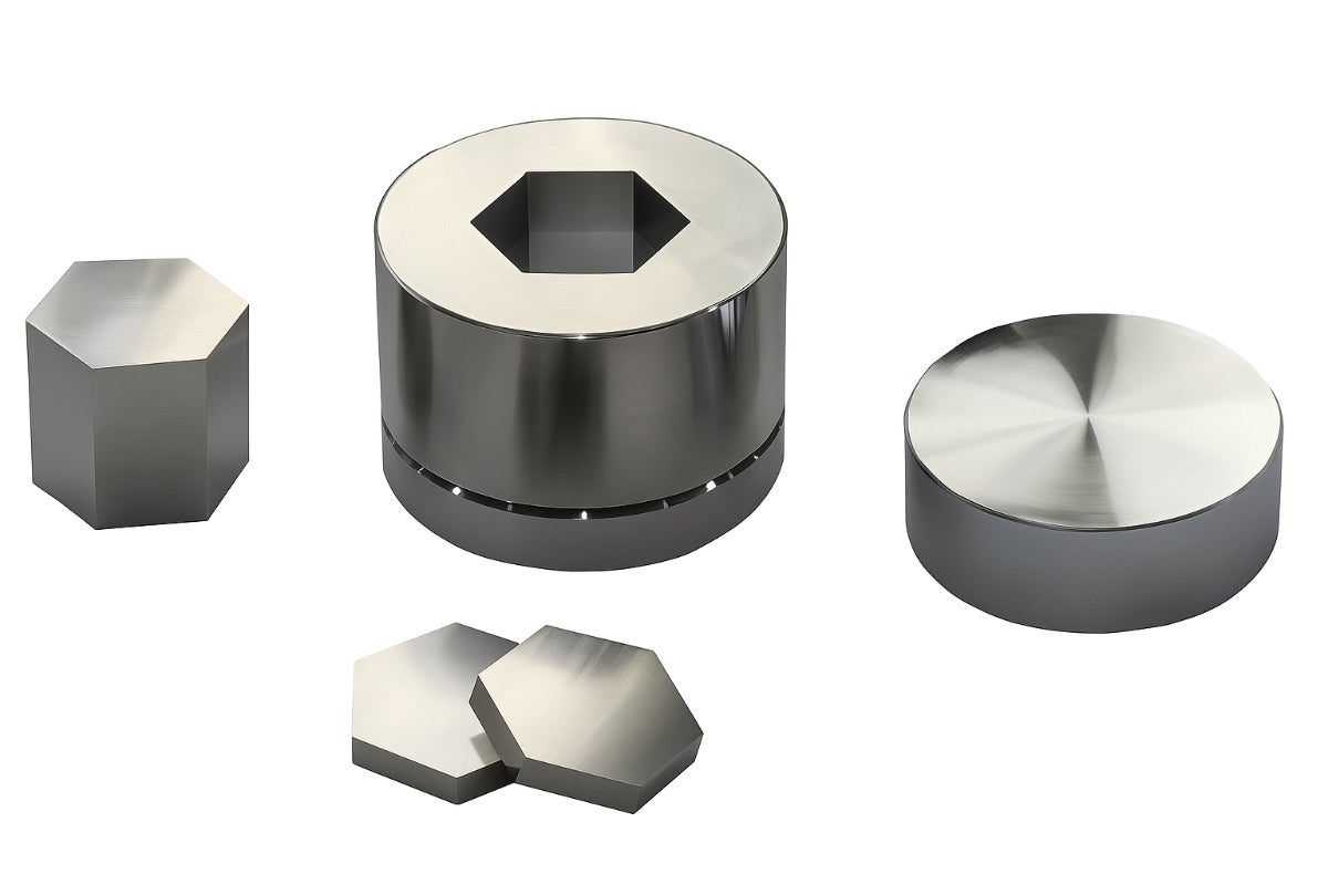 Cell Lab polygon shape pressing die sets — precision dies for triangular, hexagonal, and custom pellets in catalysis, gas absorption, batteries.