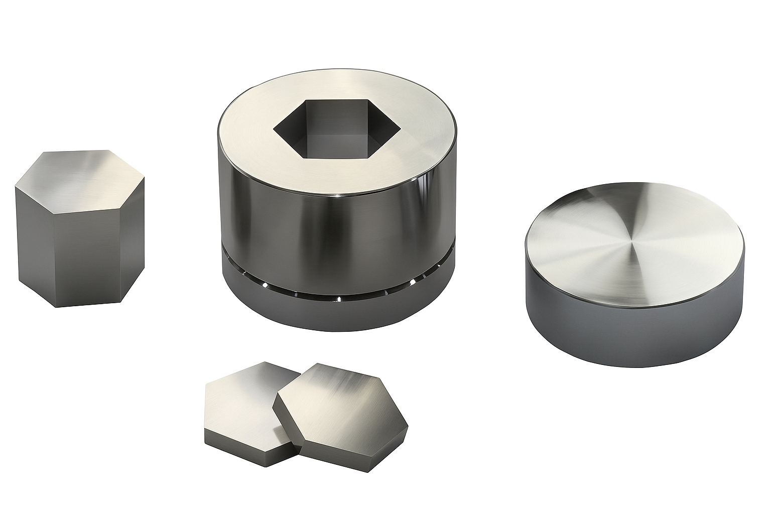 Cell Lab polygon shape pressing die sets (30 mm & 50 mm) — Cr12MoV alloy steel HRC60–62, precision dies for triangular, hexagonal, and custom pellets in catalysis, gas absorption, batteries, and pharmaceuticals.