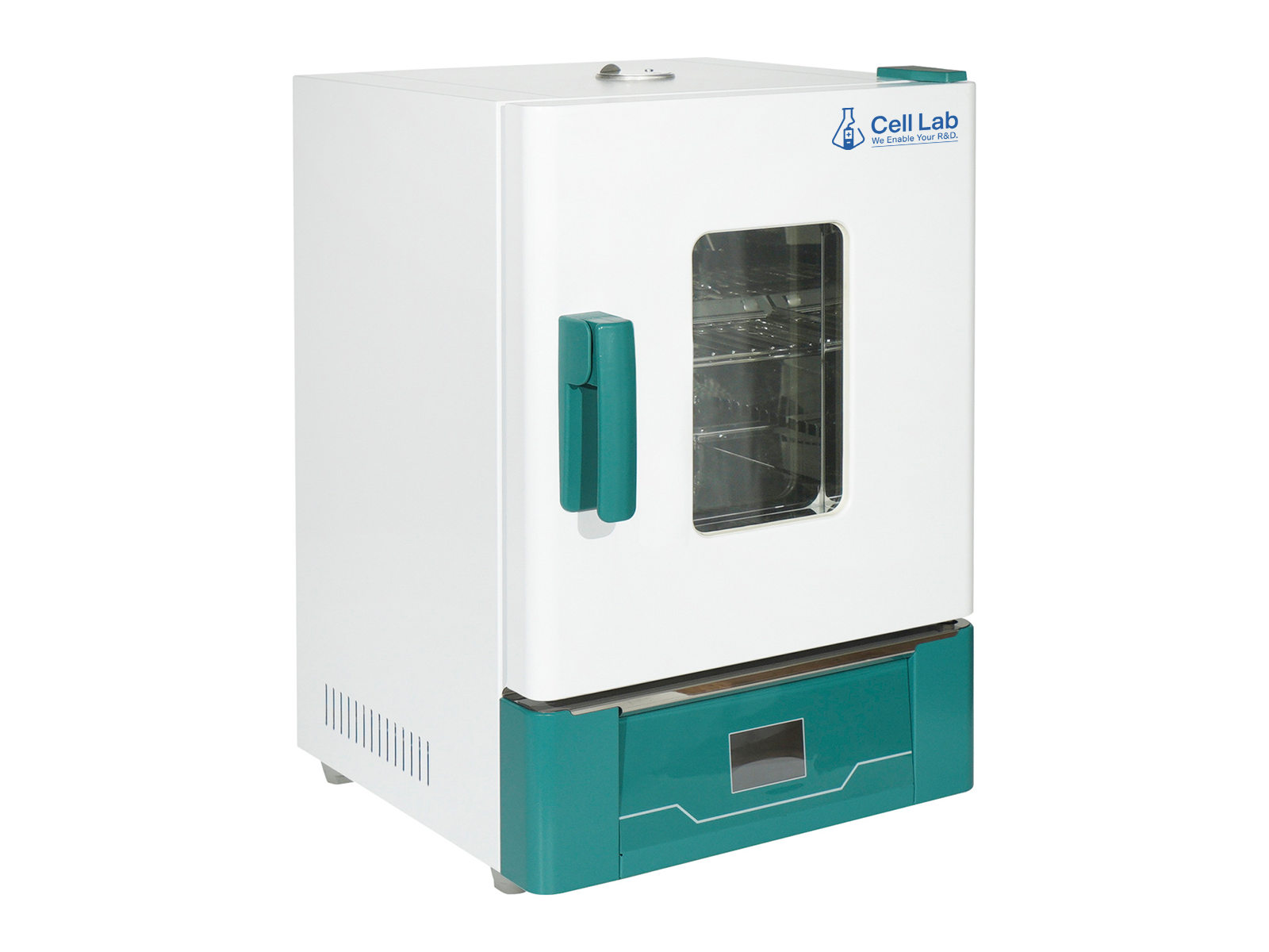 Cell Lab High-precision portable drying and sterilising oven with 3.5-inch PID touchscreen and forced convection (RT + 10 – 300 °C). Ideal for laboratory, medical, and industrial heat-processing applications.