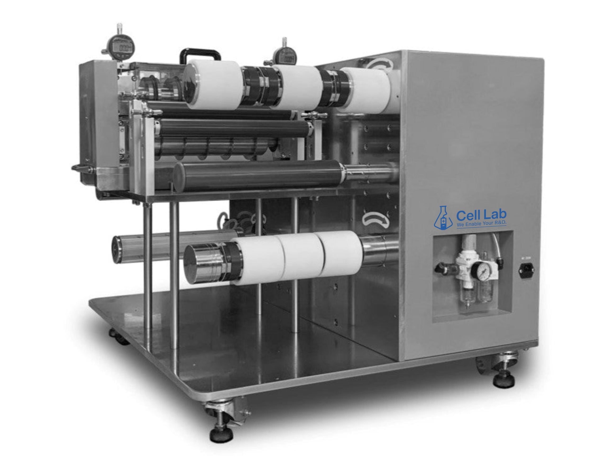 Cell Lab roll-to-roll slitting machine delivers ±0.09 mm accuracy and clean burr-free cuts for electrode films (20–280 mm width), ideal for lithium battery R&D and pilot-scale manufacturing.