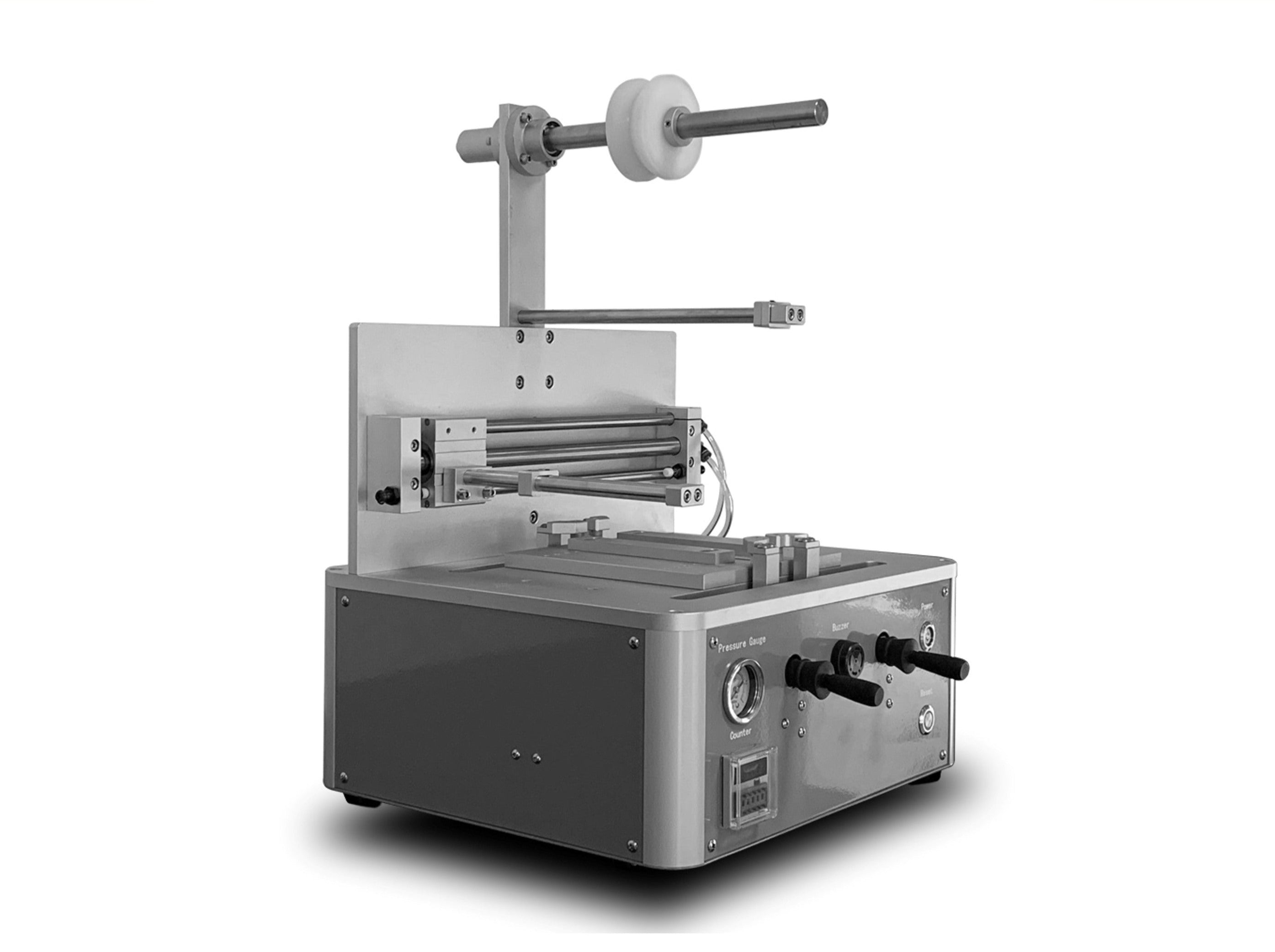 Cell Lab semi-automatic pouch cell stacking machine for electrode alignment offers Z-shape layering, 200 × 200 mm capacity, and compact benchtop design for precise battery R&D assembly.